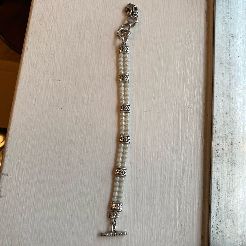 Brighton retired vintage Lady Jane faux pearl and silver toggle bracelet - Picture 3 of 6